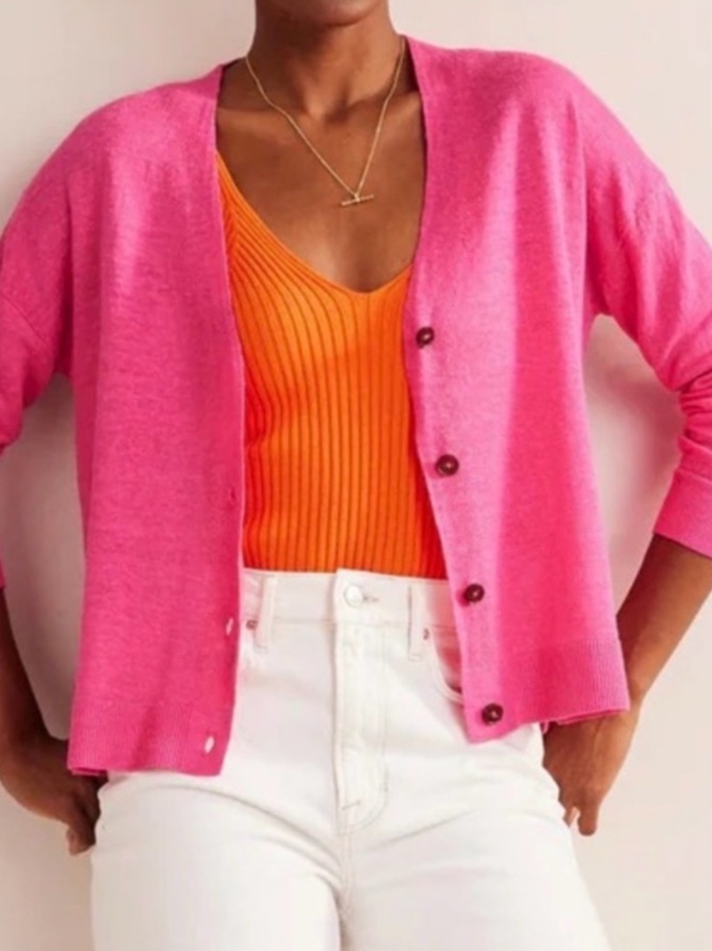Boden Drop Shoulder 100% Linen Button Down Cardigan Lightweight Sweater M